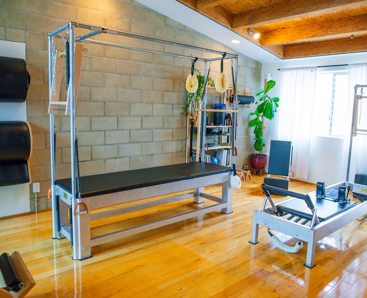 The studio at West Hollywood Pilates: a Cadillac trapeze table and classical apparatus